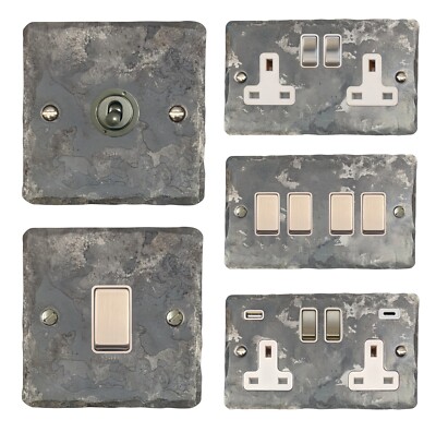 G&H Flat Plate Rustic Silver FR2 Lichtschalter, Steckdosen, Dimmer, Kippschalter