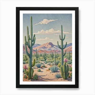 Cactus In the Desert no1 Art Print Framed Wall Art Poster Canvas Print Picture