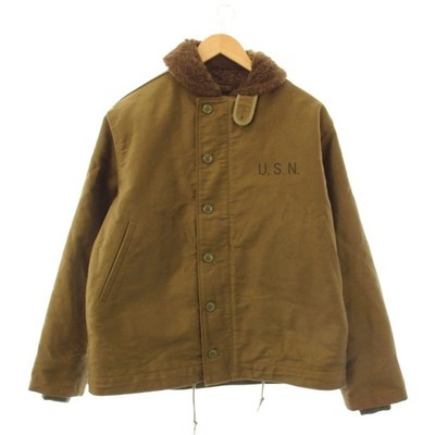 U.S. Navy N-1 Deck Jacket Khaki Cotton Alpaca Lined Men's Size 40 Excellent
