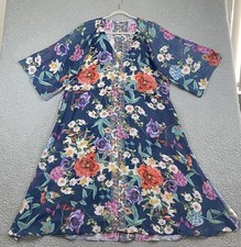 Johnny Was Sunrise Swim Resort Cover Up Floral Kimono Midi Dress Size Large EXC