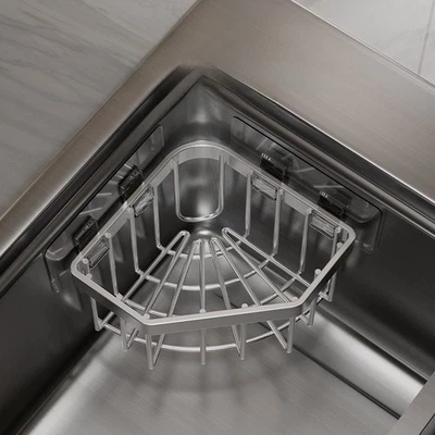 11x11x10cm Stainless Steel Corner Sink Organizer Basket Kitchen Essential - Image 1 of 3