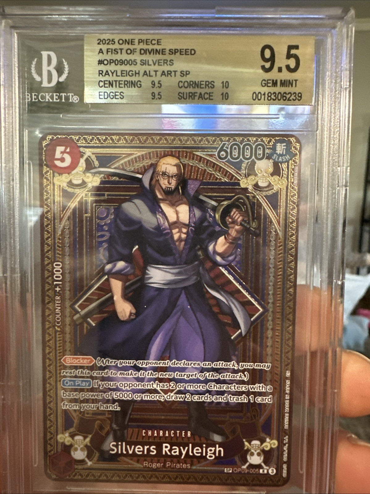 2025 One Piece Carrying On His Will #OP09005 Silvers Rayleigh SP BGS 9.5