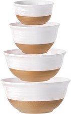 Nesting Ceramic Mixing Bowls Set of 4, 2.1/1.5/1.0/0.5 Qt White & Terracotta