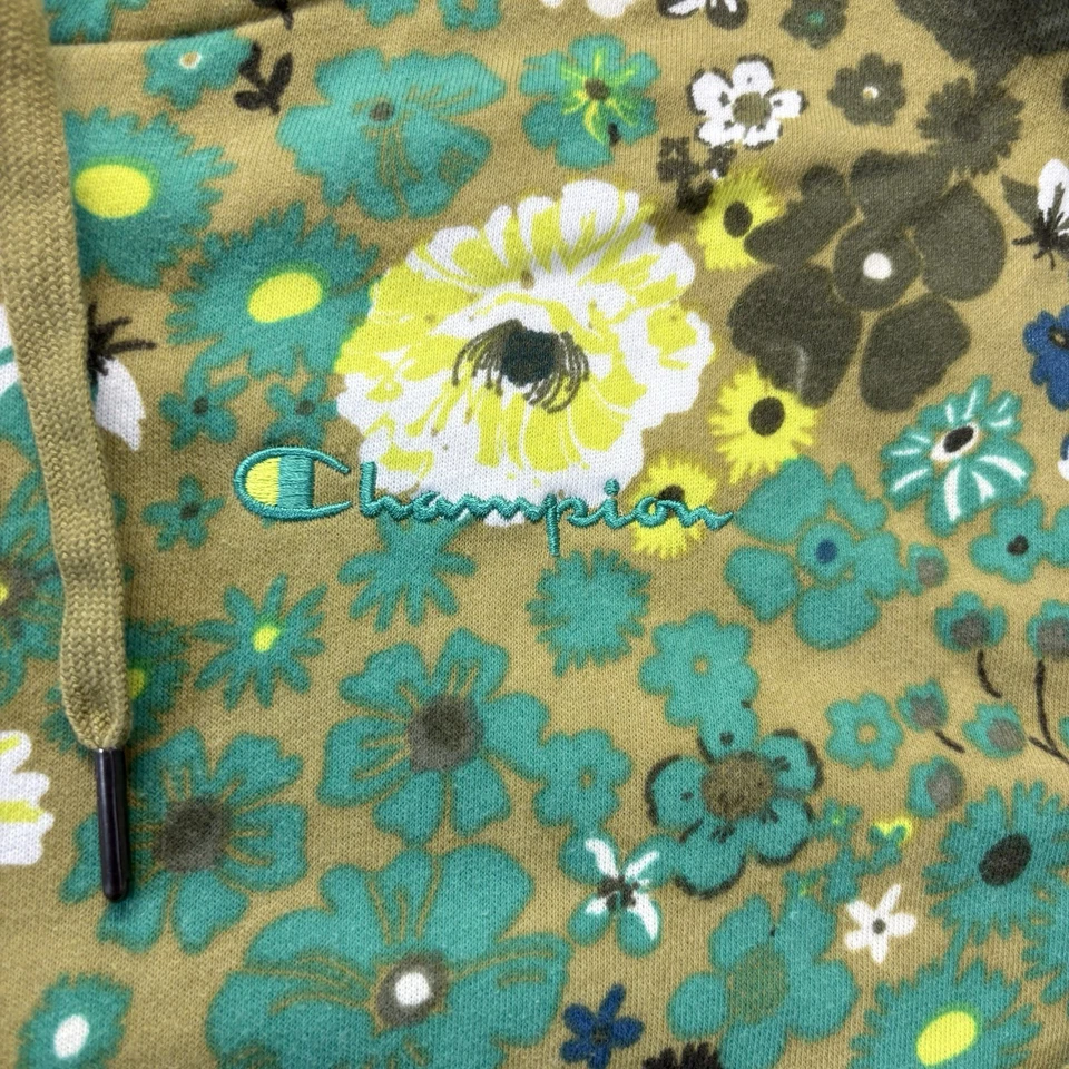 Женская толстовка с капюшоном Champion L зеленая с цветочным рисунком укороченная куртка на молнии 70-е Vibe - Изображение 3 из 4
