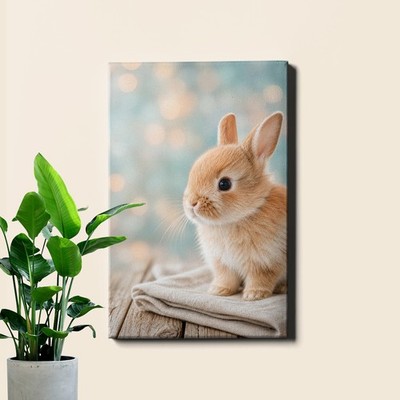 Baby rabbit portrait with garden bokeh photography Poster Print
