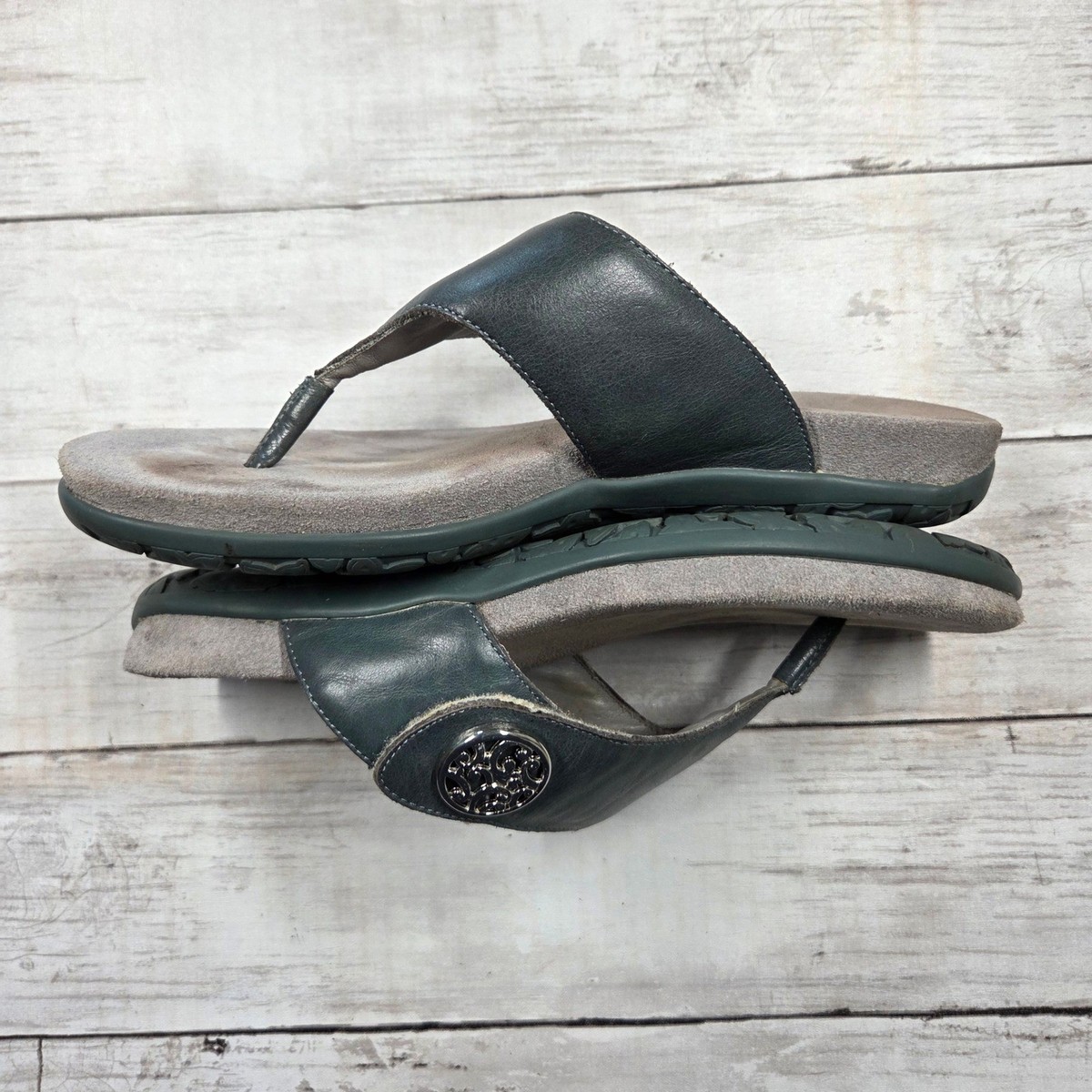 Alegria Thong Sandals Womens 37(7) Teal Mol-625 Leather Rocker Bottom Flip Flops View 6
