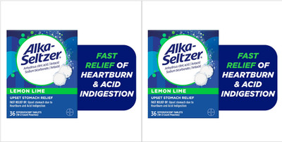 Alka-Seltzer Heartburn Relief Effervescent Tablets Lemon Lime 36 Ct pack of 2