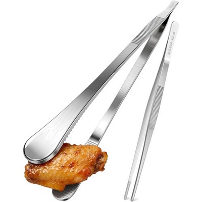 Stainless steel grill tongs 30cm 2-piece set - professional cooking tweezers ...