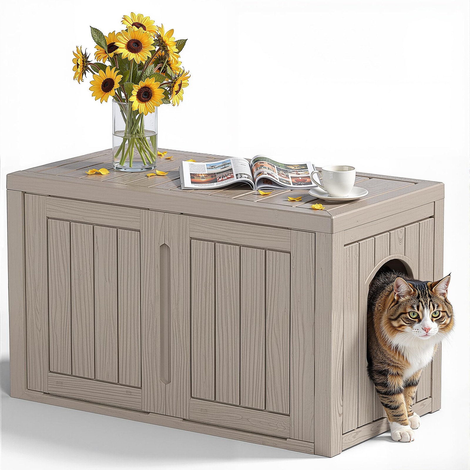 Enclosure Hidden Furniture Cabinet Double Doors Gray