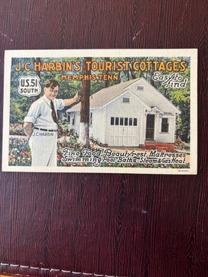 J C Harbin's Tourist Cottages, Memphis, Tennessee, Postcard, U.S. Hwy 51, Linen