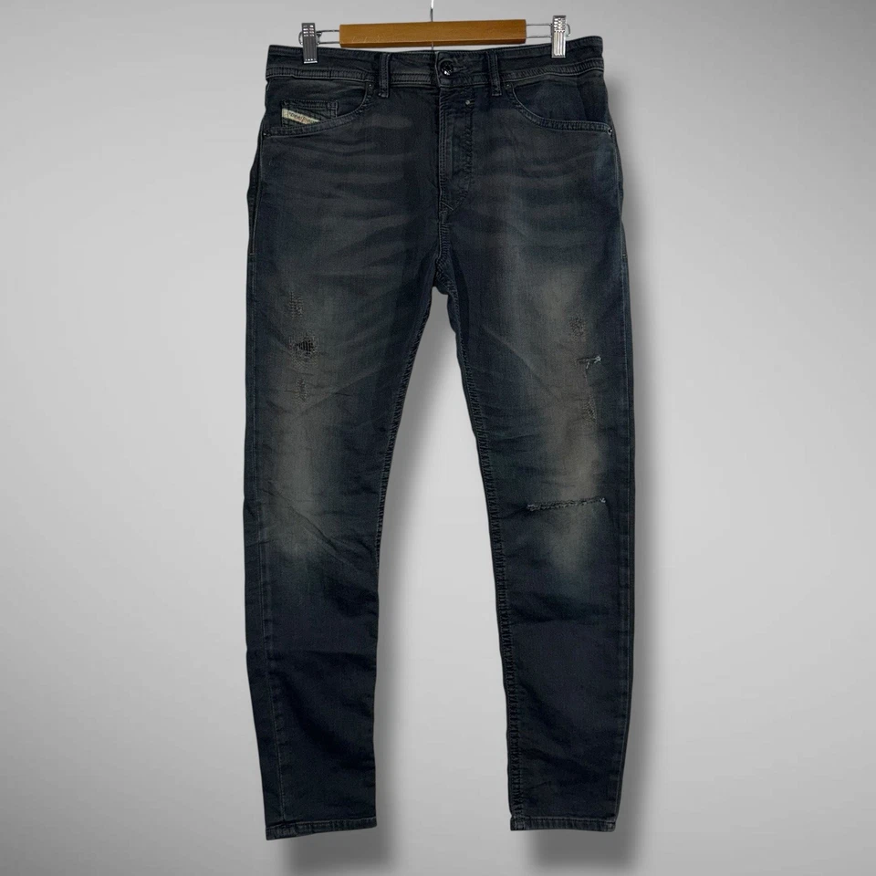 Pantalones de mezclilla Diesel para hombre 30x29 negros gastadores NE desgastados aplastados 0669O Foto 2 de 4