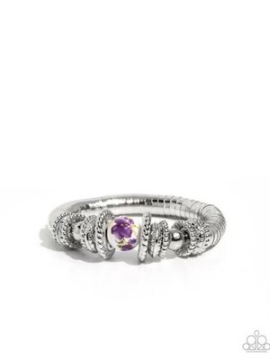 Paparazzi Silver Purple Bloom Stretch Bracelet