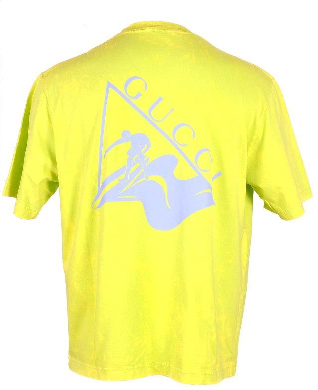 NEW GUCCI LIME YELLOW JERSEY COTTON DOUBLE G LOGO SURFER T-SHIRT