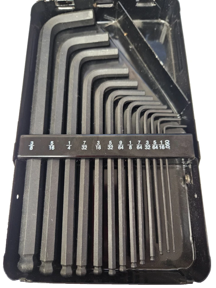 10933 Bondhus 13 pc .050"-3/8" Long-Arm Hex Key Ball End L Wrench Set Metal Case - Image 2 of 4