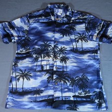 USA Made Men's Hawaiian Aloha Button Shirt Turquoise Black Sunset Beach XL