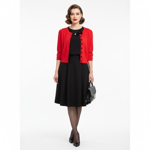 Collectif x ModCloth Red Bow Cardigan Women's S Retro Knit Button Front Sweater