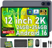 Android 16 Tablet with Keyboard - 12 inch Tablet with 26GB 256GB 2TB Expand