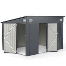 8x10 ft Garden Storage Shed with 3 Doors 2 Lockable Front Doors Air Vents Grey