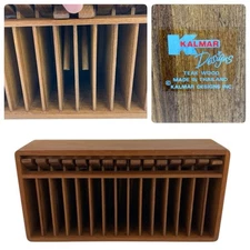 Vintage Mid Century Kalmar Designs Teak Wood Tape Cassette Holder Pop-out Levers