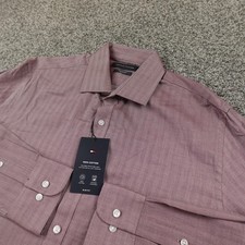 NEW Tommy Hilfiger Shirt Mens M 15.5 32/33 Red Chambray Herringbone Button Up
