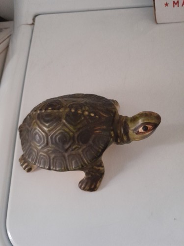 Vintage Pinsel McCoy Keramik grün gepunktet Schildkröte Schildkröte Figur 5" lang wie abgebildet