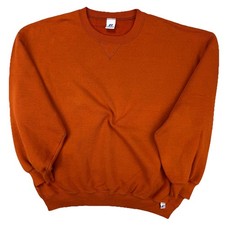 Vintage Russell Athletic Blank Orange Crewneck Sweatshirt Men  s XL 90s Boxy Fit