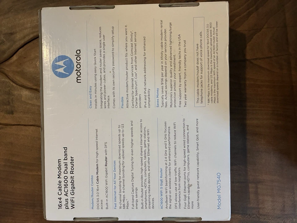 Motorola MG7540 16x4 Cable Modem Plus AC1600 Dual Band Wi-Fi Router with DFS - Image 2 of 4