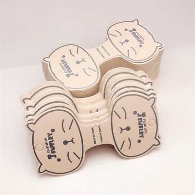 50pcs Cat Face Kraft Paper Packing Tag Cards Handmade Hair Jewelry Display Stamp