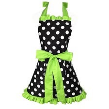 Cute Apron Retro Black Polka Dot Retro Ruffle Side Vintage Cooking Aprons wit...