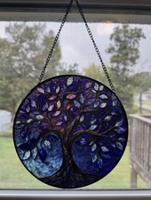 Stained Glass Window Hanging, Colorful Tree