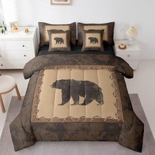Rustic Bear Bedding Set Size 7 Piece Bed in A Bag Farmhouse Twin Yellow Brown