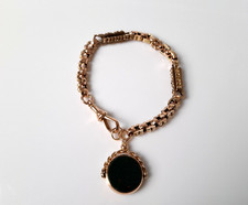 9ct Gold Fancy Link Chain Fob 1909 Antique Bracelet with Agate Stone