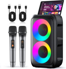 Karaoke Machine, Portable Bluetooth Speaker with 2 Wireless Karaoke Microphones,