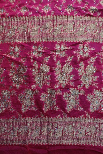 Pinky red silk chiffon banarsi gold bollywood dupatta chunni shawl SKU19184 - Picture 6 of 10