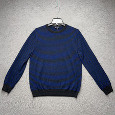 J Crew Mens Wool Sweater Medium Blue Striped Pullover Crew Neck Jumper Casual