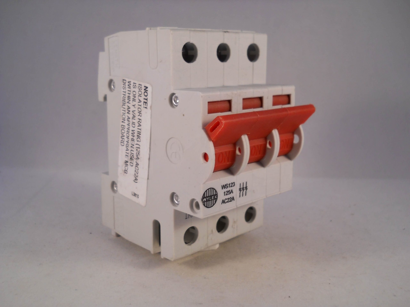 Wylex Main Switch Disconnector 125 Amp Triple Pole 3 Phase 125A Isolator WS123