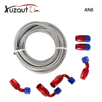 AN8 8AN Fitting Swivel Stainless Steel Braided Oil Fuel Hose Line Kit 10FT