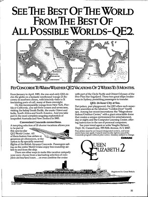 Cunard Concorde QE2 Original Vintage Print Ad