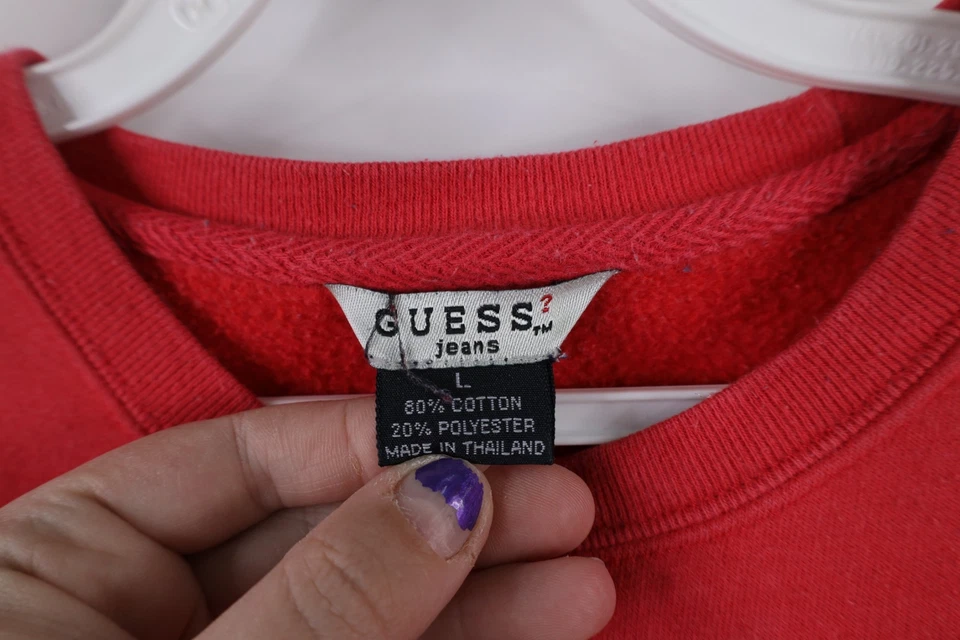 Sudadera vintage Guess Jeans para mujer grande descolorida con escritura deletreada cuello redondo rosa Foto 4 de 4