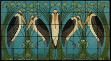Art Nouveau Marabou Stone Marble Tile Mural B...