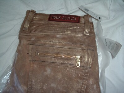 ROCK REVIVAL Brown-Gold Moto Jezek Distressed Zipper Size 32 BRAND