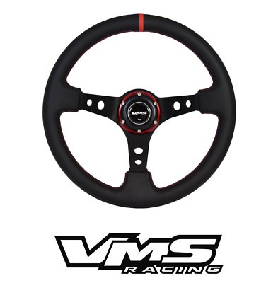 パーツ VOLANTI steering wheel VMS RACING PILOTTA RED LEATHER 350MM STEERING WHEEL + QUICK