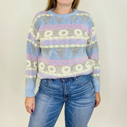 Vintage 80s Gotham Psychedelic Tribal Pastel Pullover Sweater Small Womens - Afbeelding 1 van 12