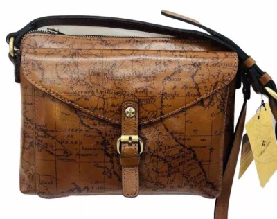 Patricia Nash Avellino Crossbody Bag Riot Rust Leather Italian Map Italy