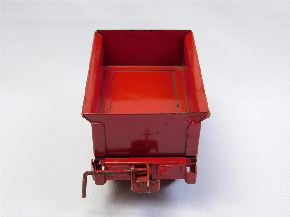 Antiguo vagón góndola Buddy L de 8,5" de la década de 1920 para tren minero juguete de acero prensado rojo Foto 3 de 4