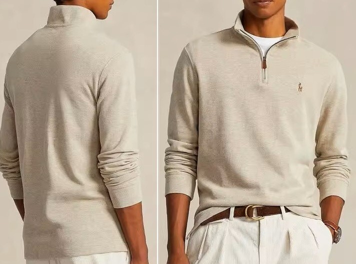 POLO RALPH LAUREN MENS OAT 1/4 QUARTER ZIP PONY LOGO TERRY