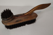 Primitive Wood Shoe Shine Double Brush with Curved Tail Handle Antique Vintage