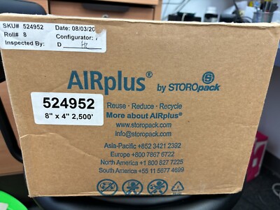 NEW AIRplus by STOROpack Air Pillows 524952 8''x4'' 2500ft Roll