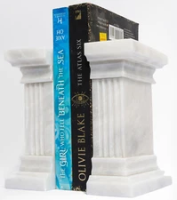 Natural White Marble Pillar Design Book Stand Set, H=6", L=3", D=4", 2Pieces