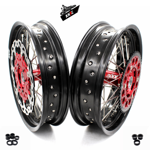 KKE 3.5/4.25 Supermoto Wheels Red Fit HONDA 19932021 XR650L CNC